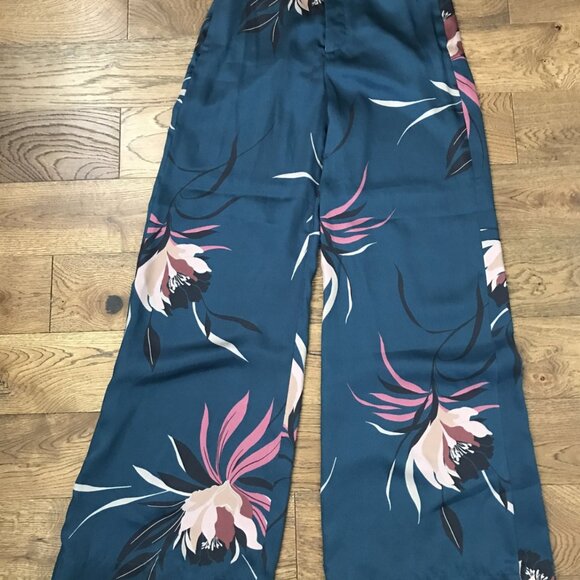 Zara Teal Green Topical Print Wide Leg Pants SIZE M - Picture 3 of 9